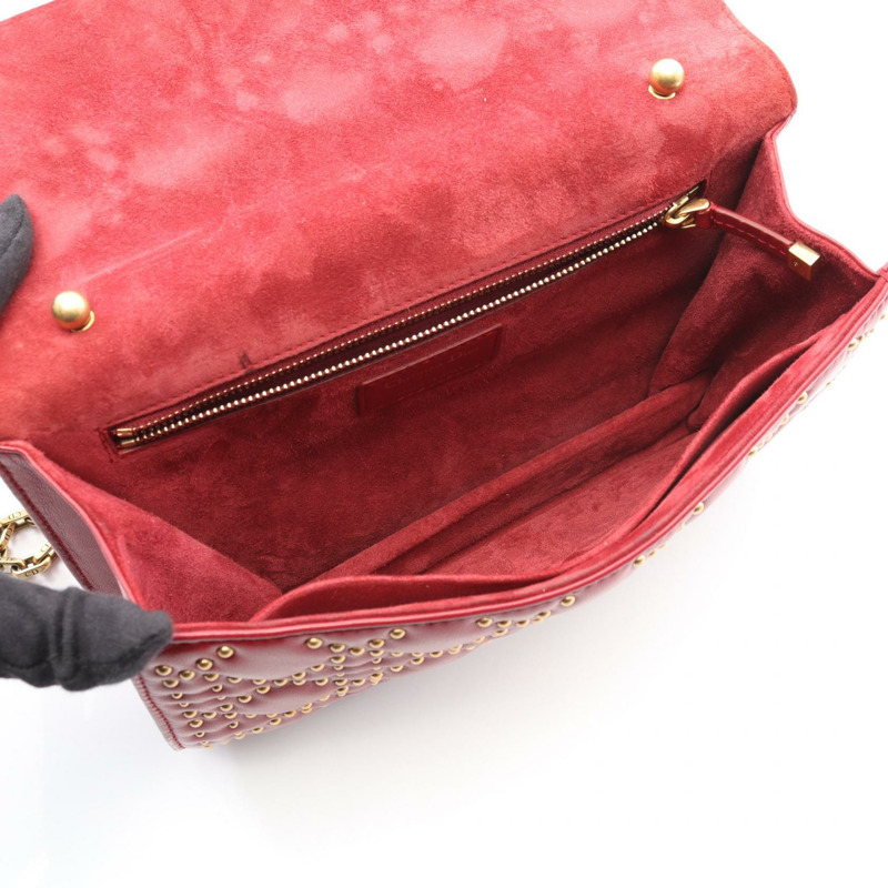 Christian Dior Addict 鏈條肩背包，鉚釘裝飾，波爾多紅皮革，二手女款-2