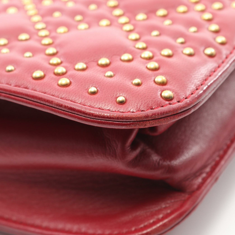 Christian Dior Addict 鏈條肩背包，鉚釘裝飾，波爾多紅皮革，二手女款-8