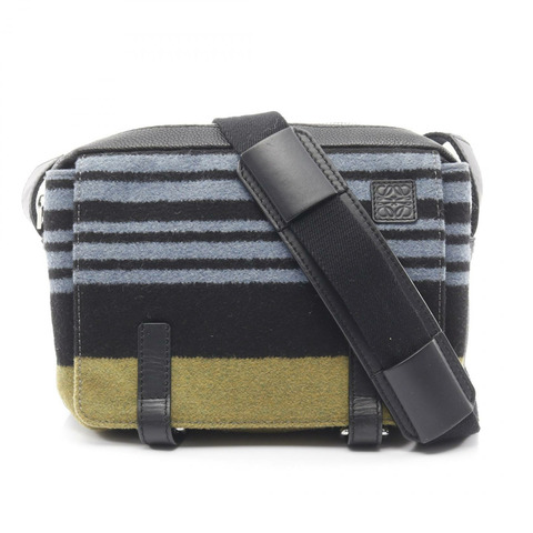 LOEWE 軍裝斜背包 XS 肩背包 羊毛皮革 黑色 二手