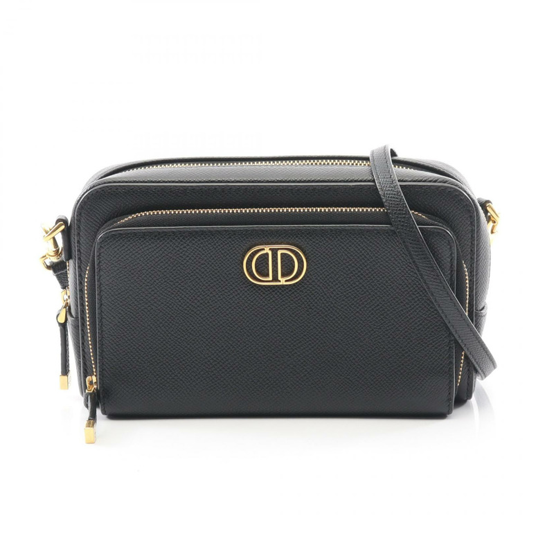 Christian Dior Caro 雙口袋肩背斜背包 S7431UBAE 黑色皮革-0