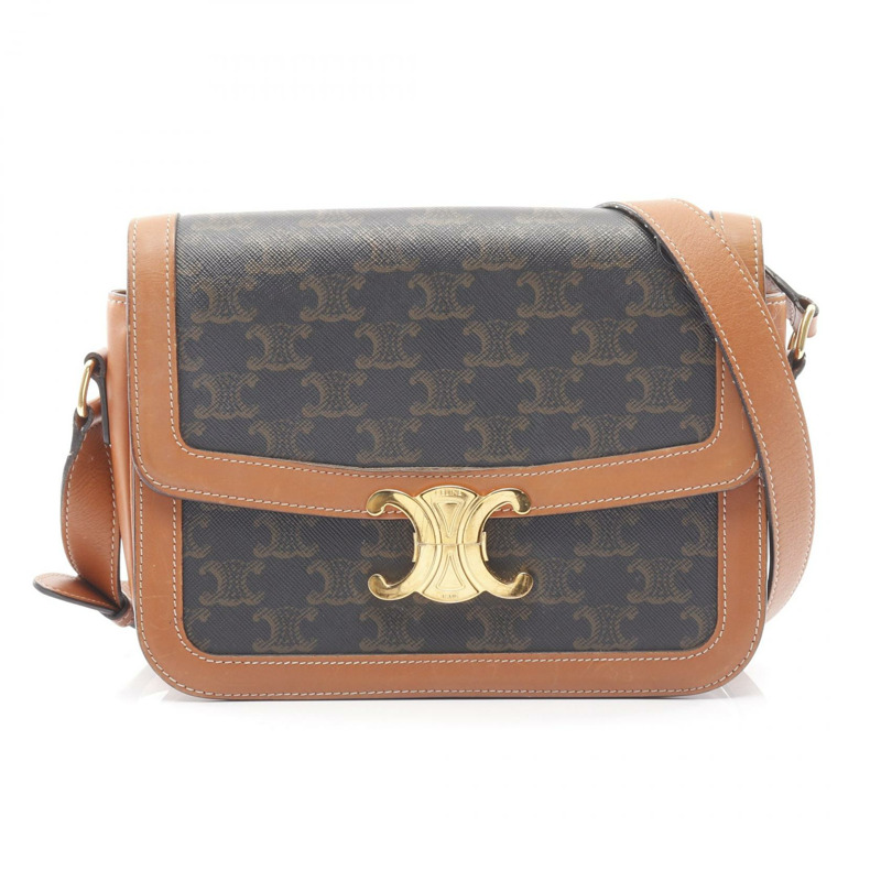 CELINE 經典 Triomphe 肩挎包 191242 帆布皮革棕色 二手-0