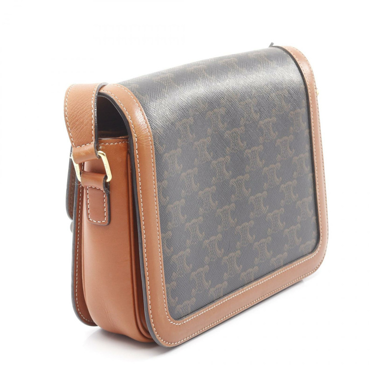 CELINE 經典 Triomphe 肩挎包 191242 帆布皮革棕色 二手-1