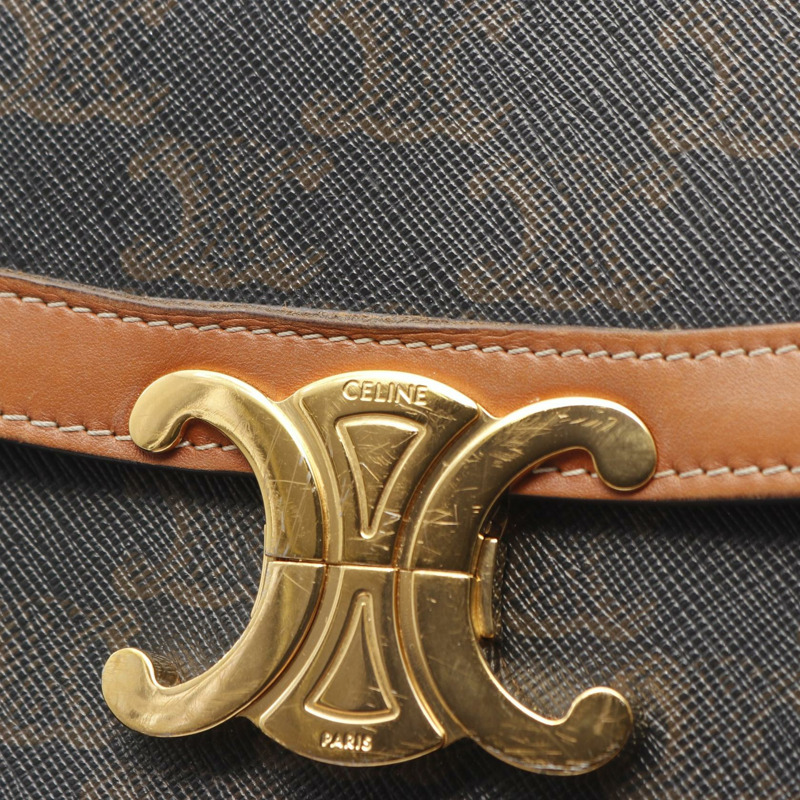 CELINE 經典 Triomphe 肩挎包 191242 帆布皮革棕色 二手-7