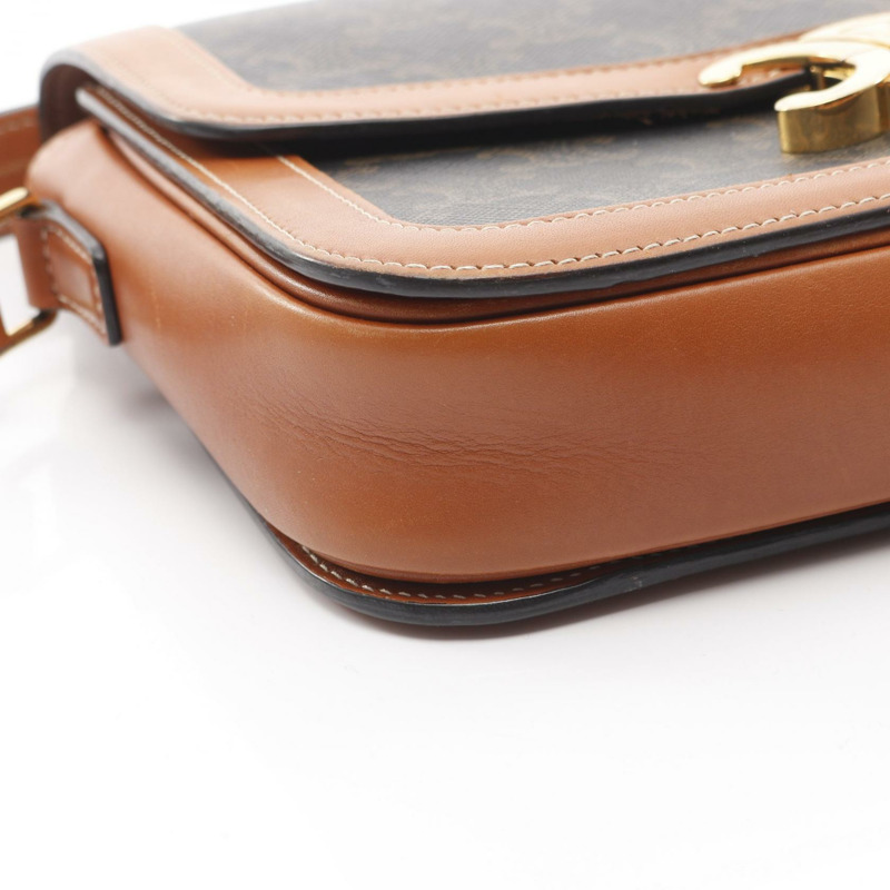 CELINE 經典 Triomphe 肩挎包 191242 帆布皮革棕色 二手-8