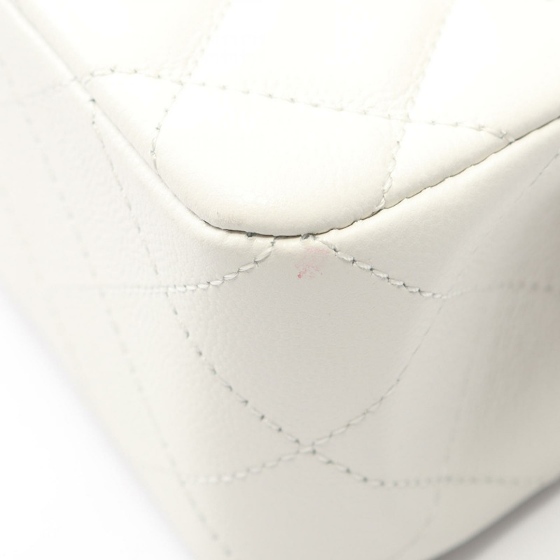 香奈兒 (CHANEL) 絎縫手柄鏈條肩背斜背包 白色皮革 二手 金色五金-5