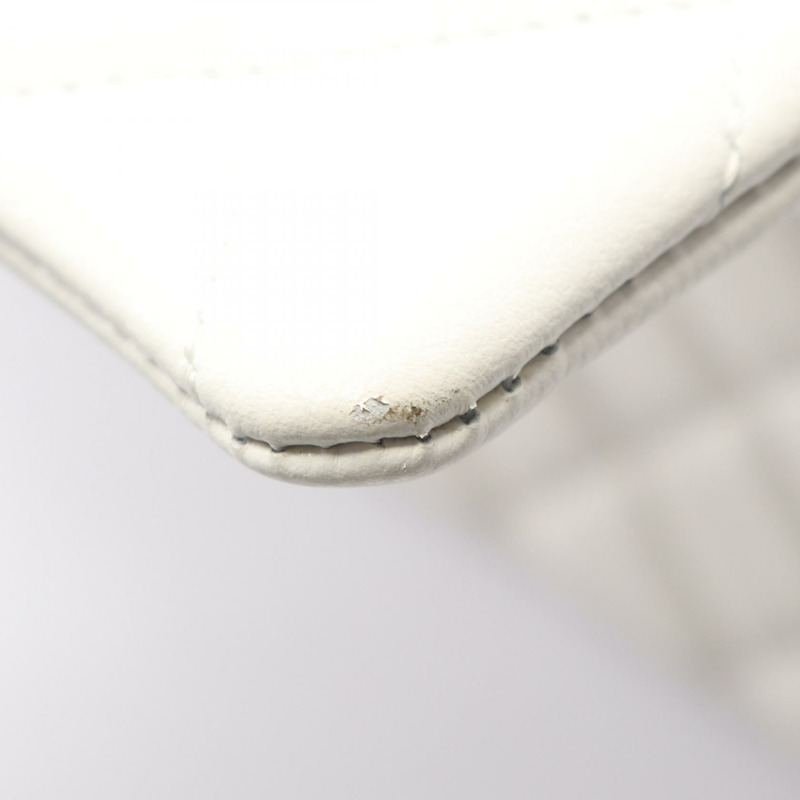 香奈兒 (CHANEL) 絎縫手柄鏈條肩背斜背包 白色皮革 二手 金色五金-6