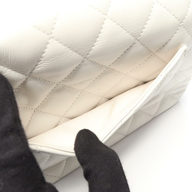 香奈兒 (CHANEL) 絎縫手柄鏈條肩背斜背包 白色皮革 二手 金色五金-8