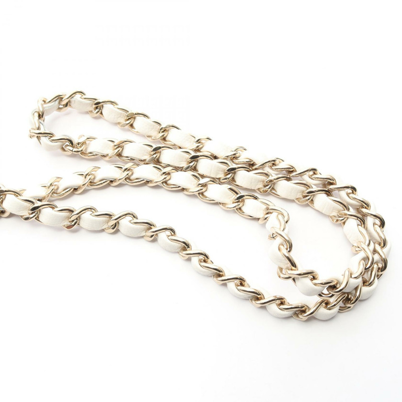 香奈兒 (CHANEL) 絎縫手柄鏈條肩背斜背包 白色皮革 二手 金色五金-10