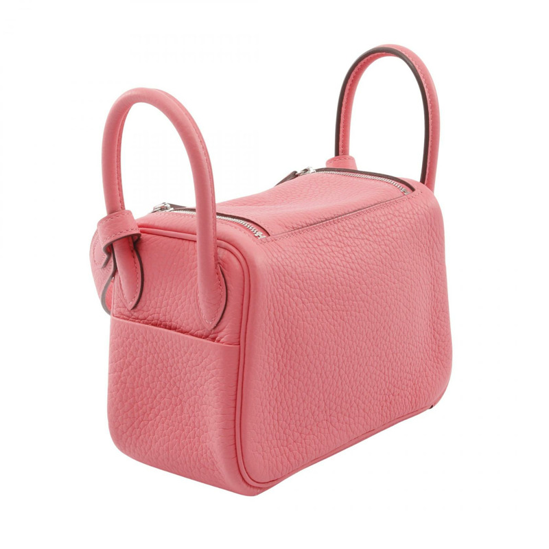 愛馬仕 Lindy 迷你肩斜背包，搭配 Taurillon Clemence Rose Azalee 銀色五金配件-1