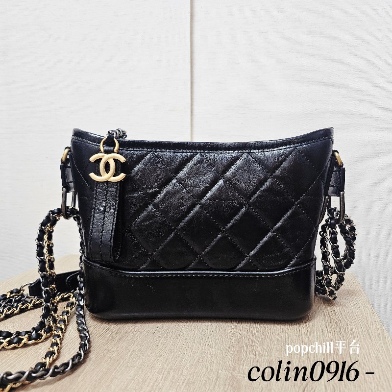 [圓夢甜價出❣️] Chanel黑牛皮菱格肩斜背流浪包-0