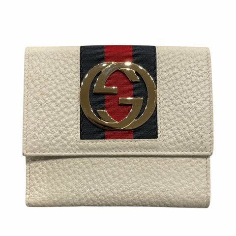GUCCI 古馳 131020 雙折中夾 皮革 白色 銀釦