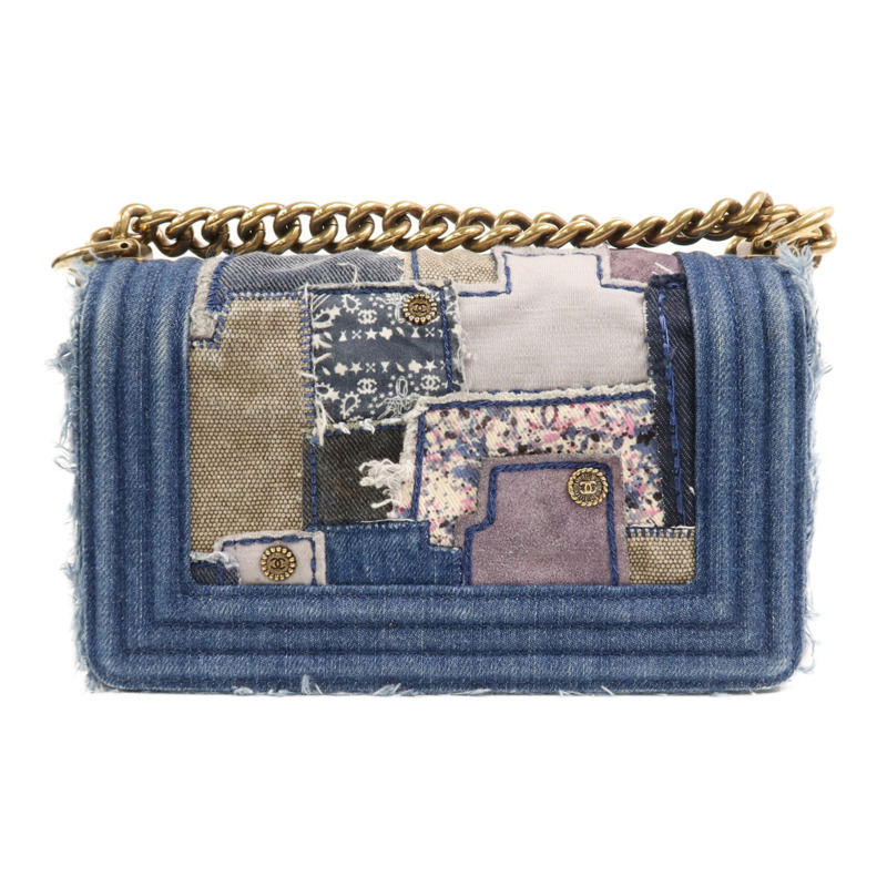 CHANEL 牛仔布Boy 20金扣肩背袋-1