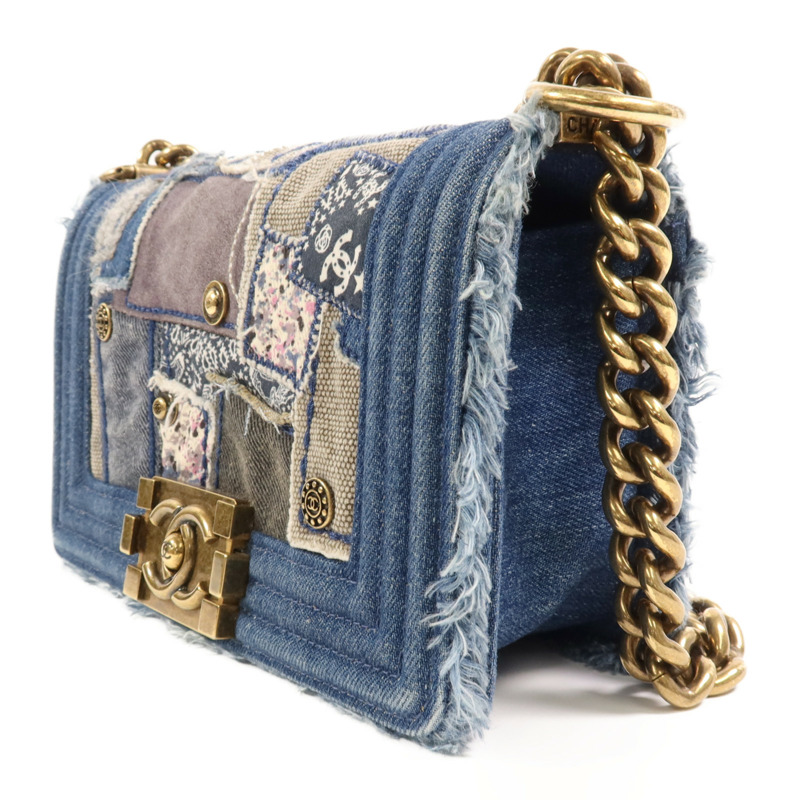 CHANEL 牛仔布Boy 20金扣肩背袋-2