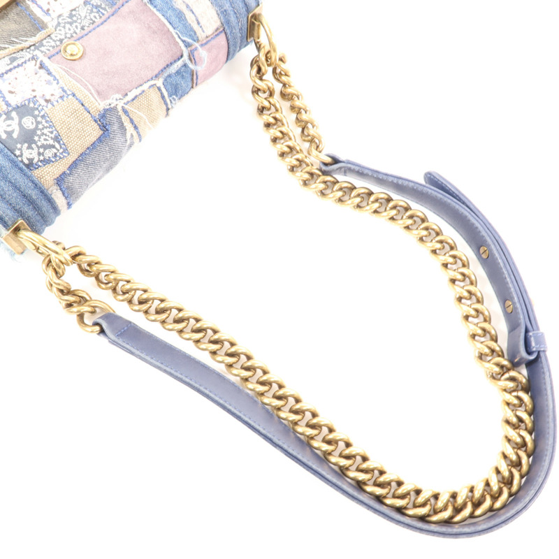 CHANEL 牛仔布Boy 20金扣肩背袋-7