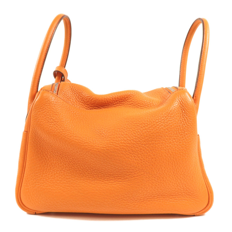HERMES Clemence皮革Lindy 26銀扣手挽肩背兩用袋Orange-1