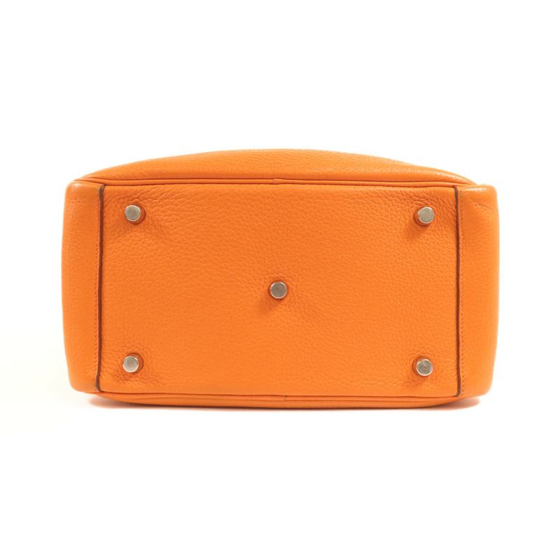 HERMES Clemence皮革Lindy 26銀扣手挽肩背兩用袋Orange-3