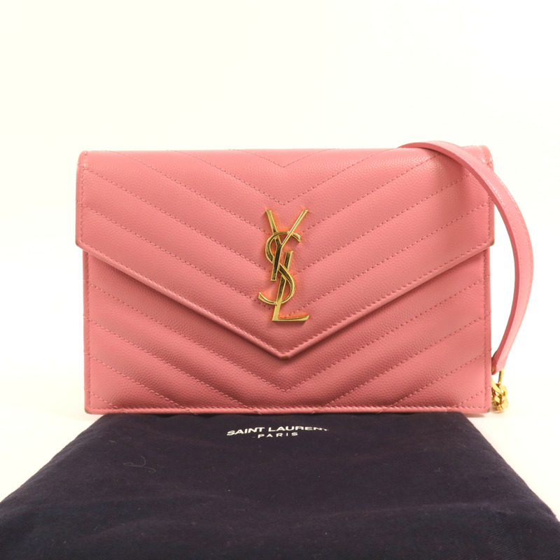 YVES SAINT LAURENT 牛皮皮革WOC金扣肩背袋-14