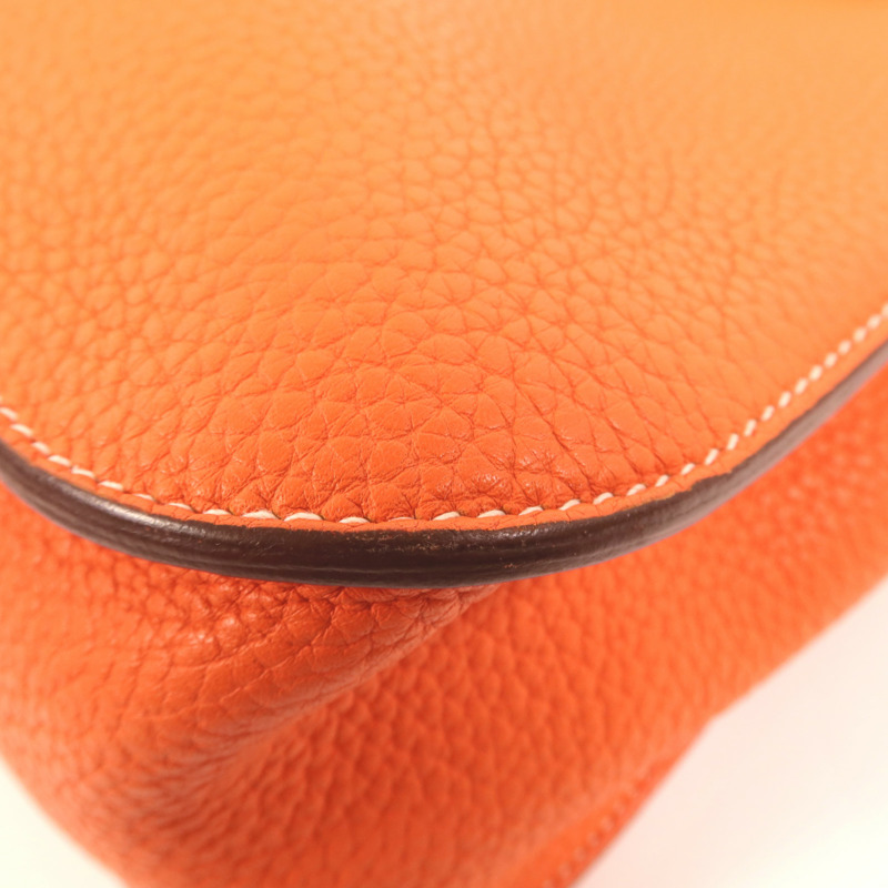 HERMES Clemence皮革Halzan 31銀扣手挽肩背兩用袋Orange-5