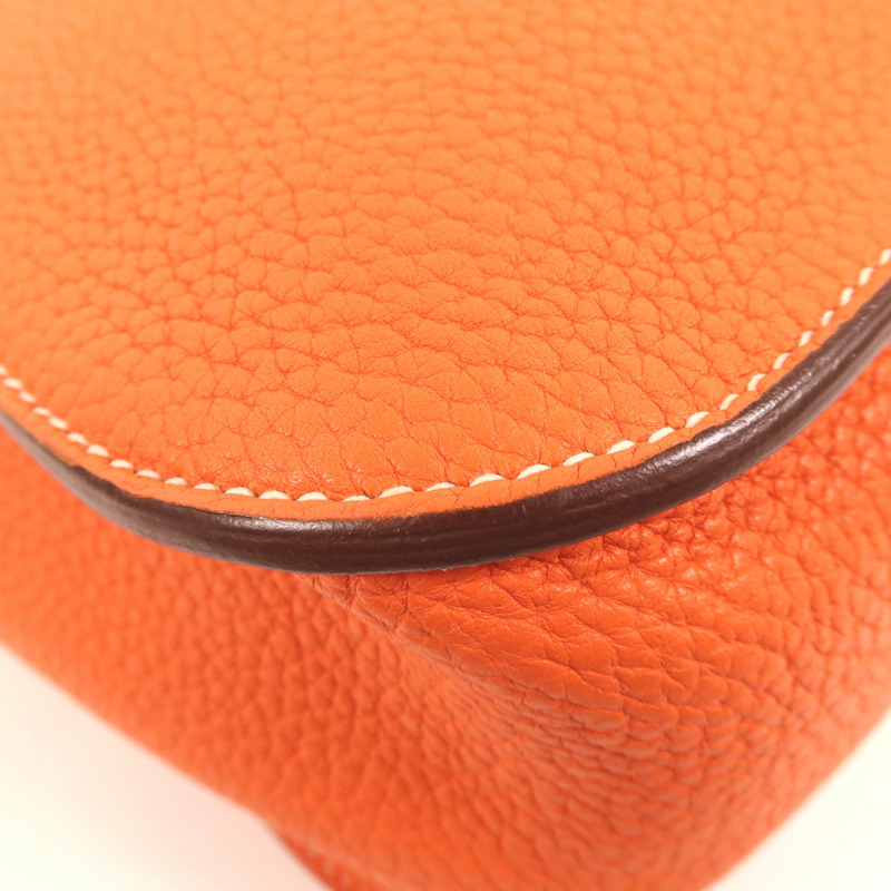 HERMES Clemence皮革Halzan 31銀扣手挽肩背兩用袋Orange-6