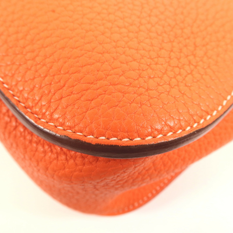 HERMES Clemence皮革Halzan 31銀扣手挽肩背兩用袋Orange-7