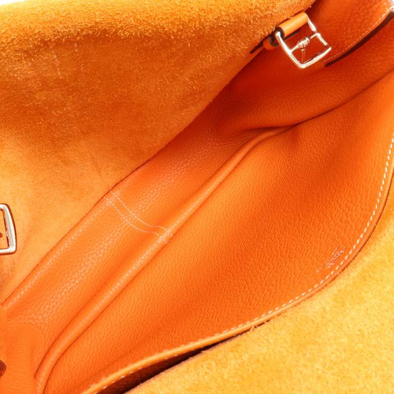 HERMES Clemence皮革Halzan 31銀扣手挽肩背兩用袋Orange-9