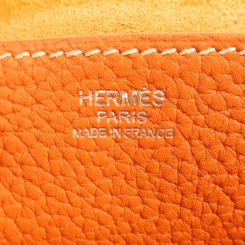 HERMES Clemence皮革Halzan 31銀扣手挽肩背兩用袋Orange-10