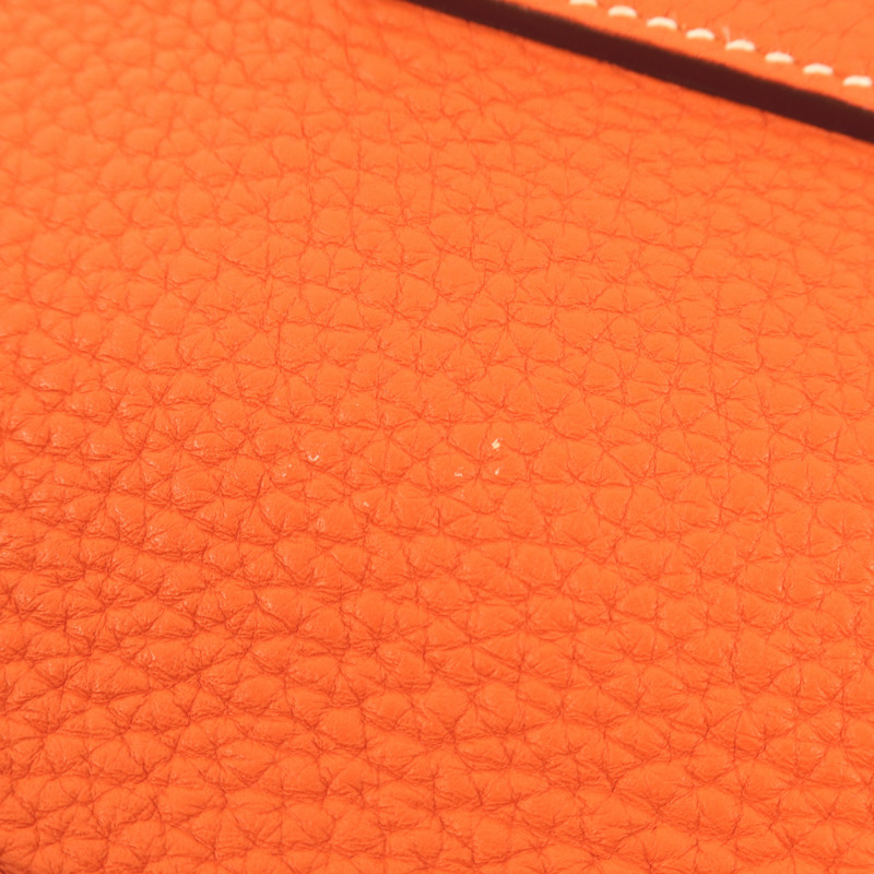 HERMES Clemence皮革Halzan 31銀扣手挽肩背兩用袋Orange-16