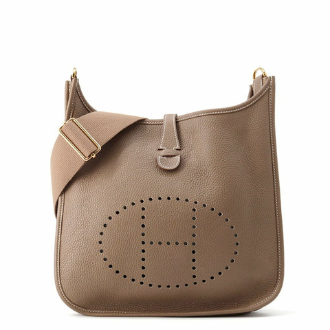 Hermes Hermès Evelyne 3 PM 單肩包，Etoupe，Taurillon Clemence，U Stamp