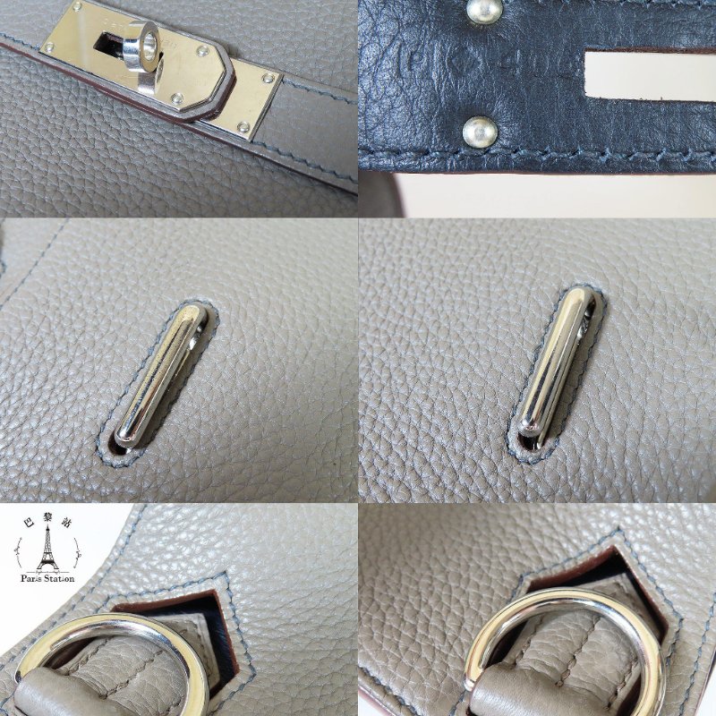 【巴黎站二手名牌專賣店】*現貨*HERMES 愛馬仕 真品*🄿刻Jypsiere 34錫器灰內拼藍吉普賽34 肩背包 斜背包-5