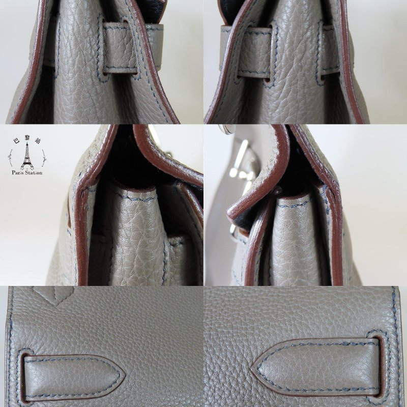 【巴黎站二手名牌專賣店】*現貨*HERMES 愛馬仕 真品*🄿刻Jypsiere 34錫器灰內拼藍吉普賽34 肩背包 斜背包-6