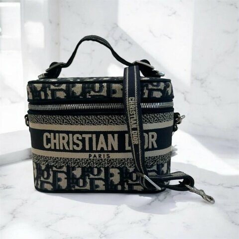 DIOR 刺繡小款手提化妝斜背包