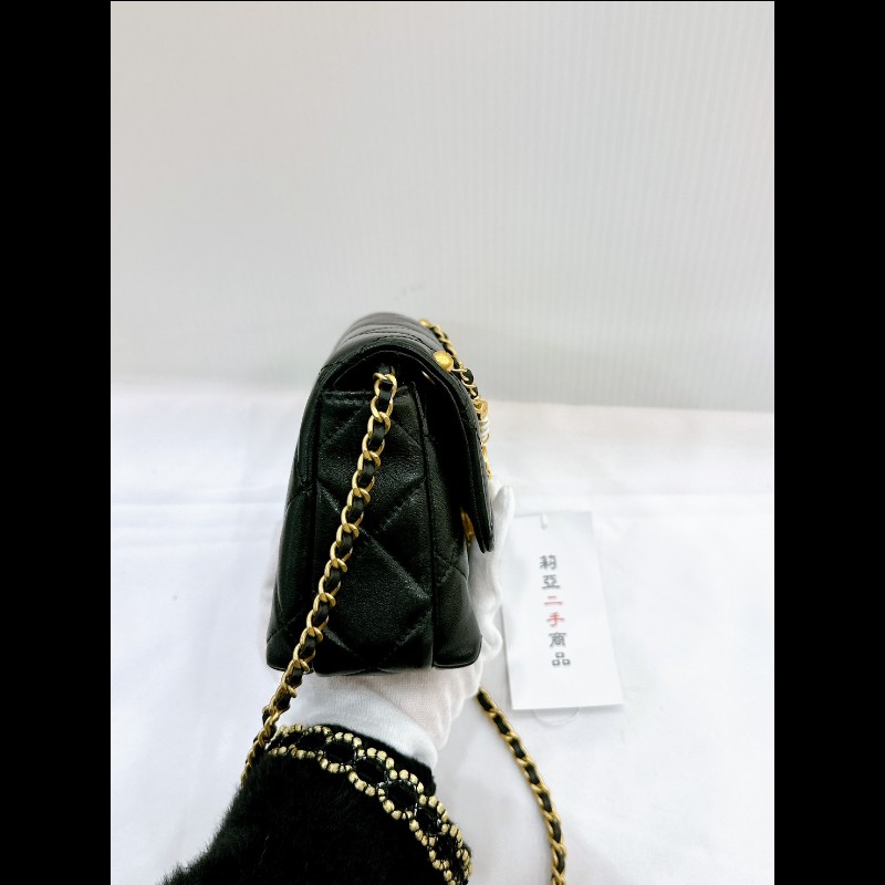 莉亞精品♡CHANEL 珍珠字母鏈方胖 九新美包-3
