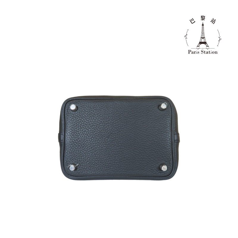 【巴黎站二手名牌專賣店】*現貨*HERMES 愛馬仕 真品*U刻 PICOTIN 18黑色牛皮銀釦手提包 菜籃子-2