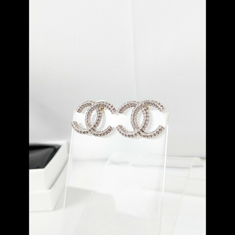 莉亞精品♡CHANEL 滿鑽大雙C耳環 二手美品