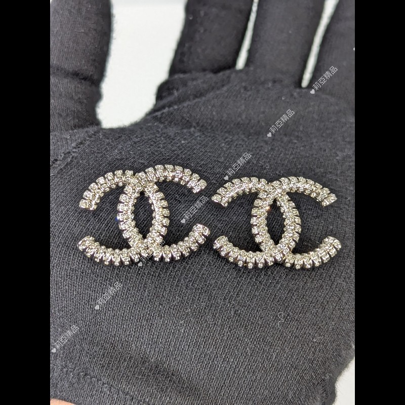 莉亞精品♡CHANEL 滿鑽大雙C耳環 二手美品-1