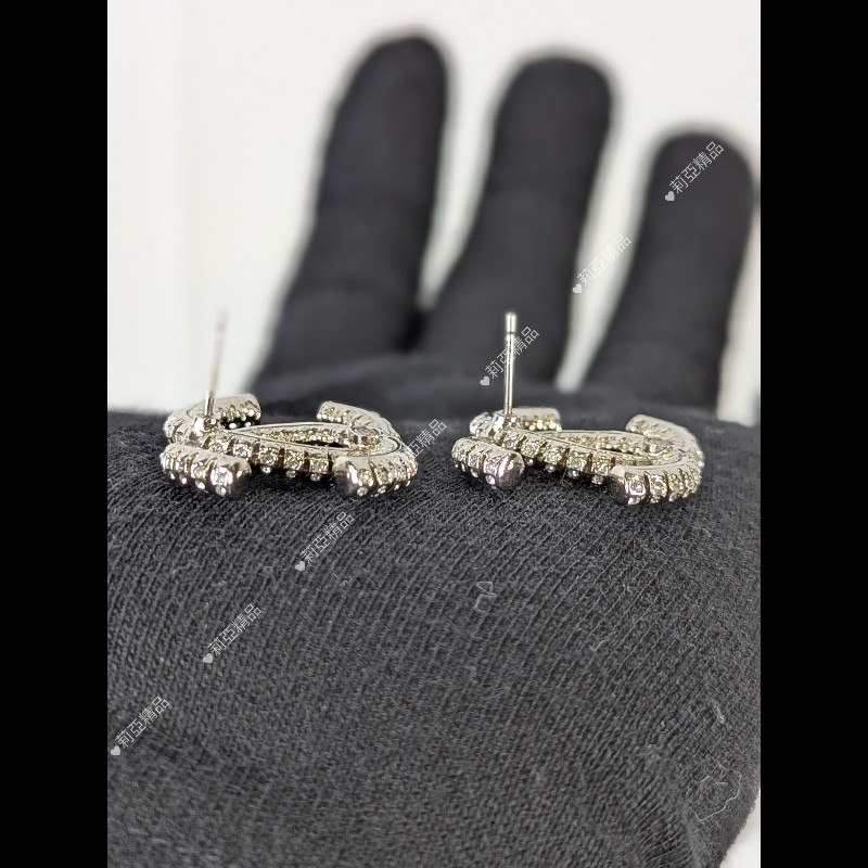 莉亞精品♡CHANEL 滿鑽大雙C耳環 二手美品-3