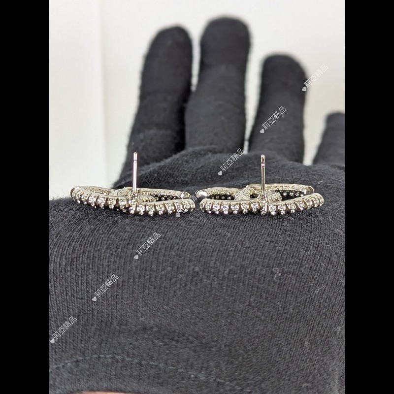 莉亞精品♡CHANEL 滿鑽大雙C耳環 二手美品-4