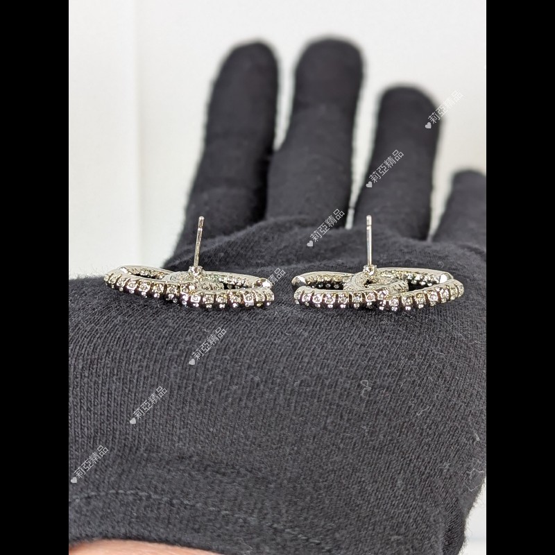 莉亞精品♡CHANEL 滿鑽大雙C耳環 二手美品-5