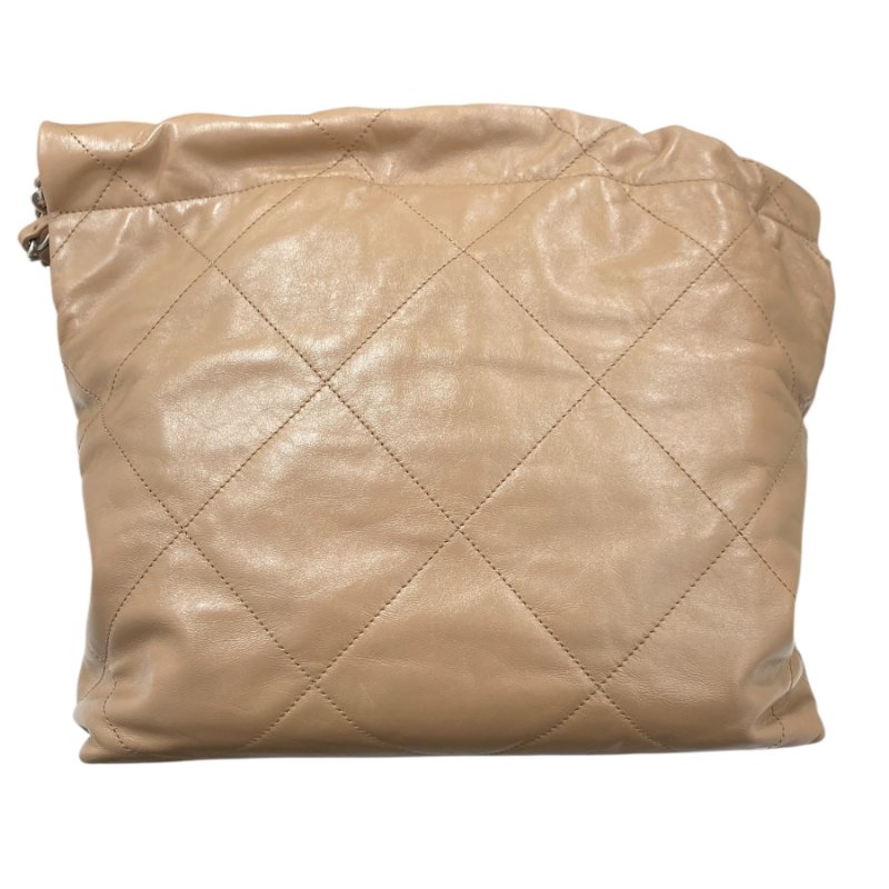 CHANEL 香奈兒 22托特包 小號 垃圾袋 油蠟皮 奶茶色 銀釦-2