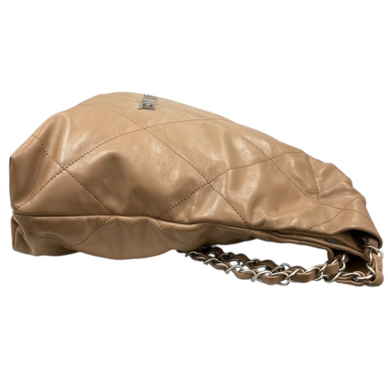 CHANEL 香奈兒 22托特包 小號 垃圾袋 油蠟皮 奶茶色 銀釦-4