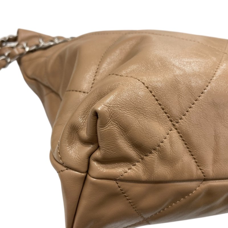 CHANEL 香奈兒 22托特包 小號 垃圾袋 油蠟皮 奶茶色 銀釦-6