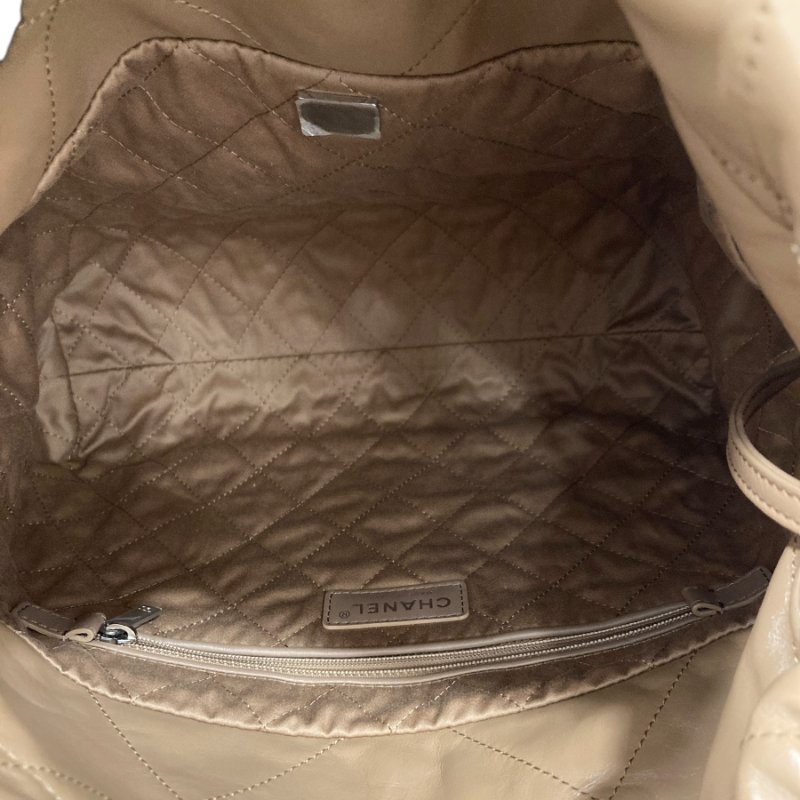 CHANEL 香奈兒 22托特包 小號 垃圾袋 油蠟皮 奶茶色 銀釦-10