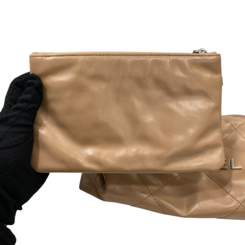 CHANEL 香奈兒 22托特包 小號 垃圾袋 油蠟皮 奶茶色 銀釦-12