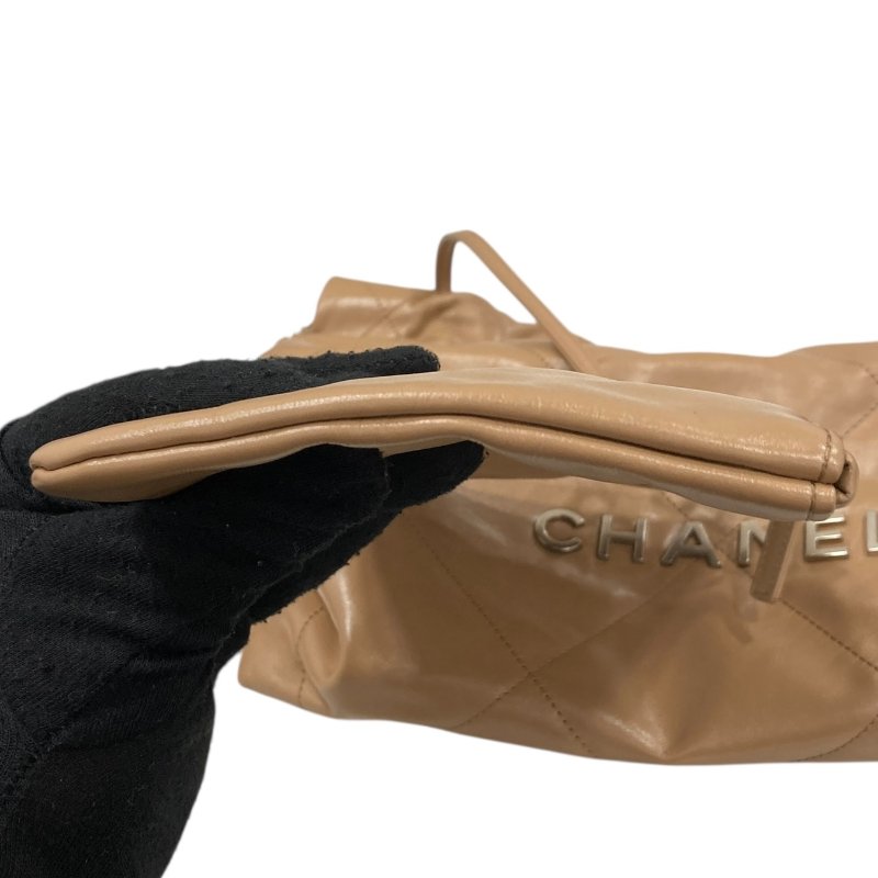 CHANEL 香奈兒 22托特包 小號 垃圾袋 油蠟皮 奶茶色 銀釦-14