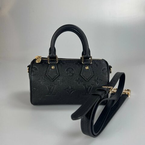 LV M82450/晶片款 黑皮革壓紋Nano Speedy包