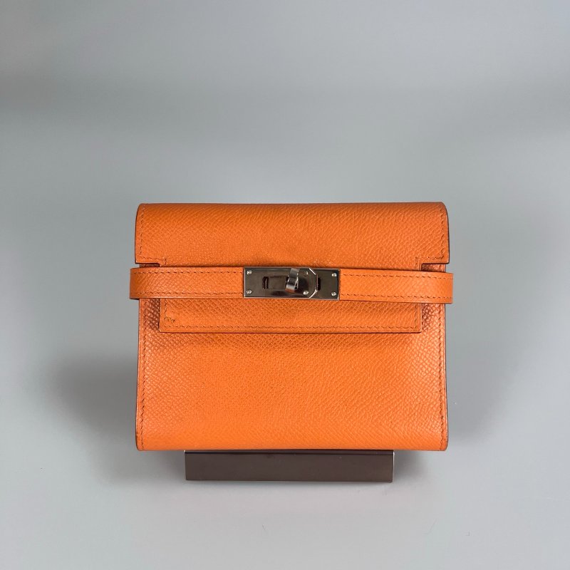 HERMES □M刻 橘色Kelly零錢包-0