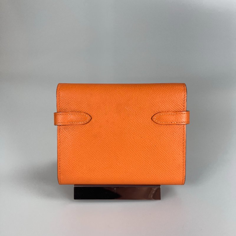 HERMES □M刻 橘色Kelly零錢包-1