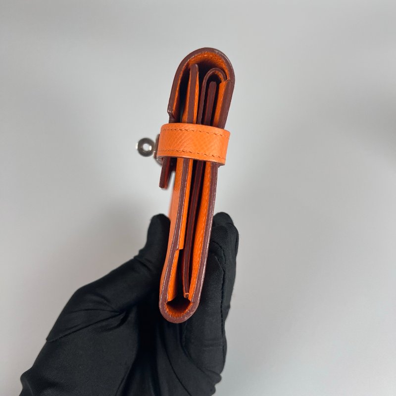 HERMES □M刻 橘色Kelly零錢包-3