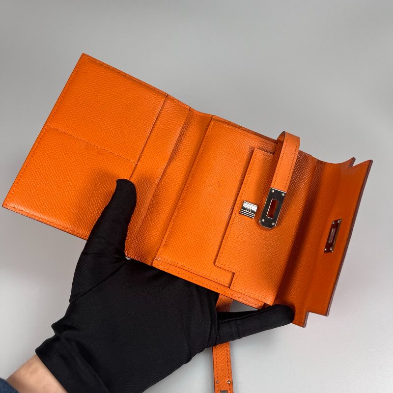 HERMES □M刻 橘色Kelly零錢包-4