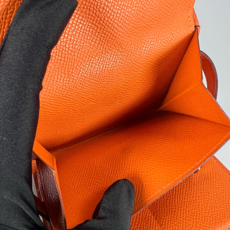 HERMES □M刻 橘色Kelly零錢包-5